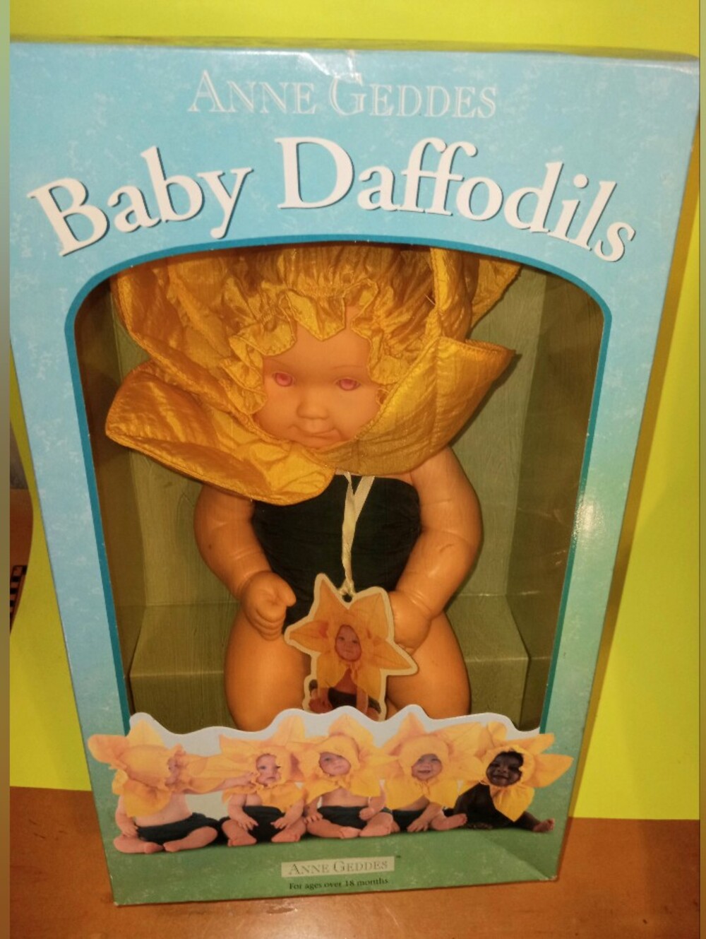 Vintage Anne Geddes Baby Doll Daffodils Pink Eyes Rare 90s